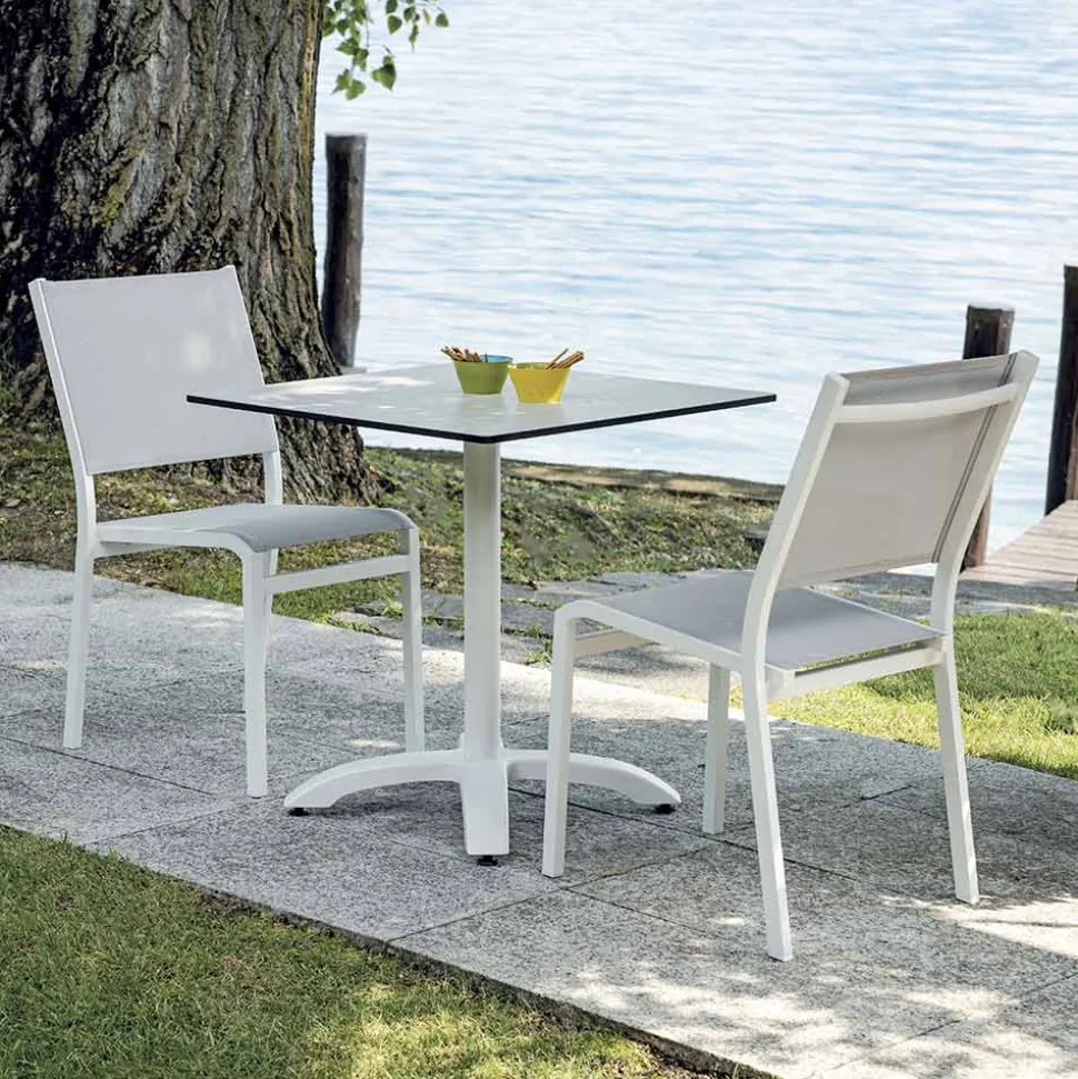 Sedia Impilabile da Giardino in Alluminio e Textilene Bianco o Grigio - Floraforma