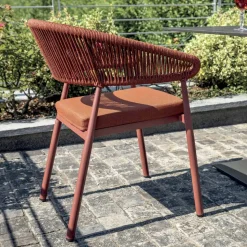 Sedia Impilabile in Alluminio con Cuscino e Schienale in Corda - Frescultura
