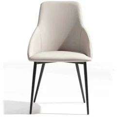 Sedia in Ecopelle con Schienale Decorato e Base in Metallo Nero, 2 Pezzi - Nima