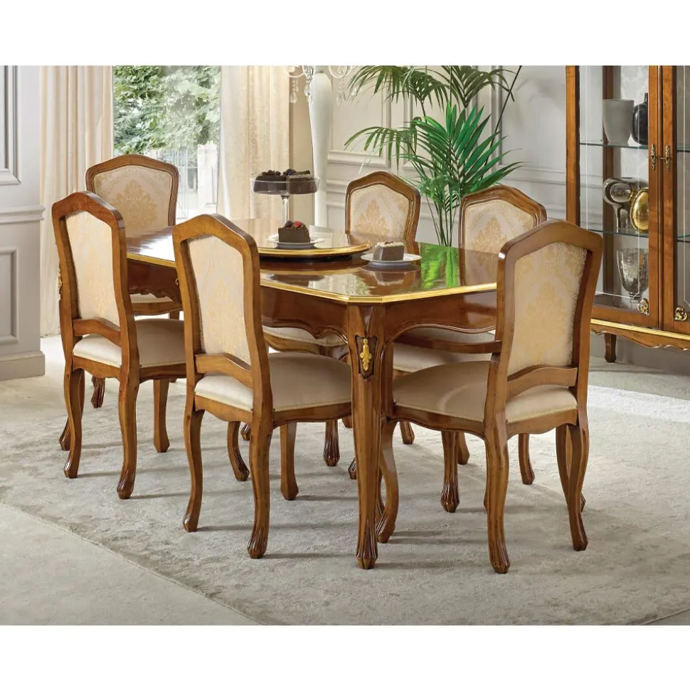 Sedia in Legno Classica Tessuto Imbottito di Lusso Made in Italy - Majesty