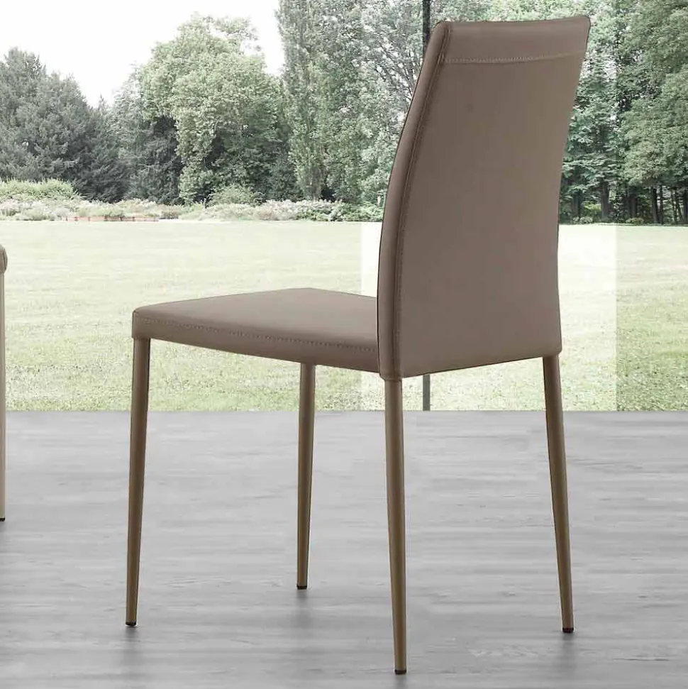 Sedia in metallo rivestita in ecopelle Caserta, design moderno