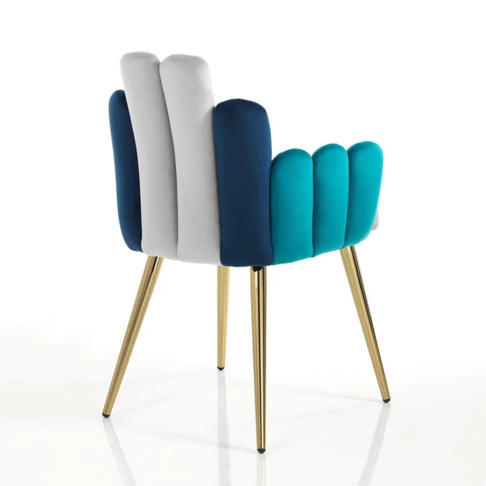 Sedia In Tessuto Effetto Velluto Grigio, Verde e Blu - Anguria