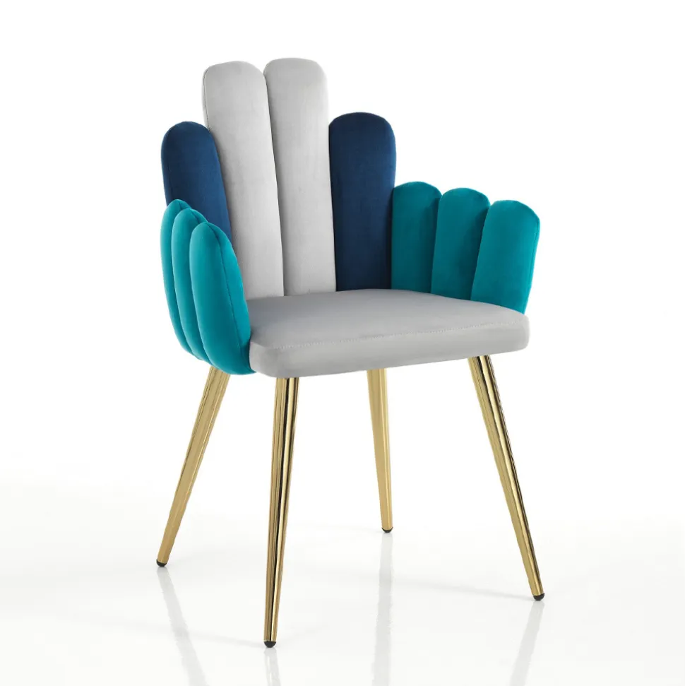 Sedia In Tessuto Effetto Velluto Grigio, Verde e Blu - Anguria