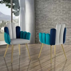 Sedia In Tessuto Effetto Velluto Grigio, Verde e Blu - Anguria