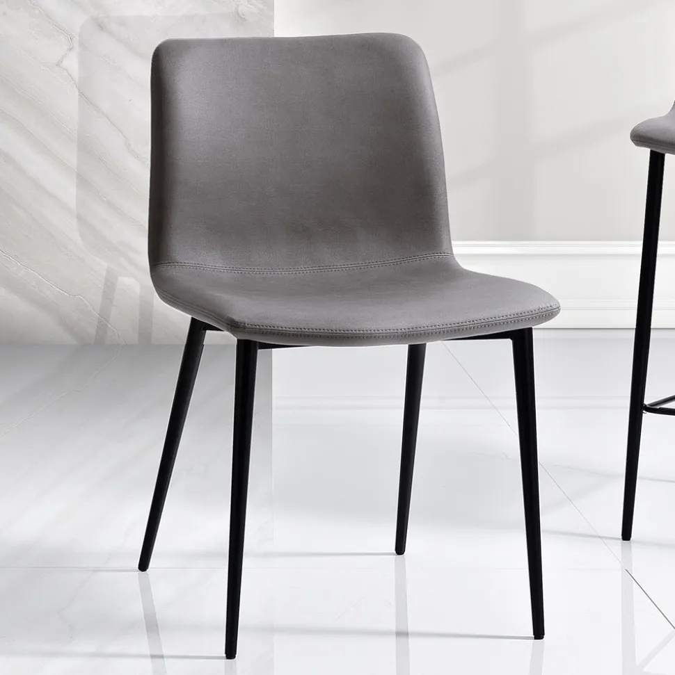 Sedia in Tessuto Fibrato Effetto Pelle e Gambe in Metallo Made in Italy - Amane