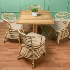 Sedia per il Giardino in Rattan Naturale con Cuscino Incluso – Torvi