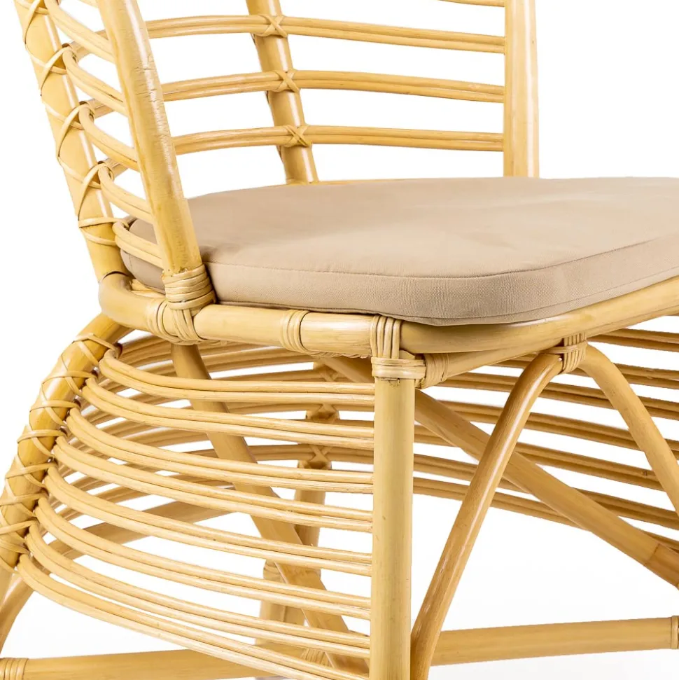 Sedia per il Giardino in Rattan Naturale con Cuscino Incluso – Torvi