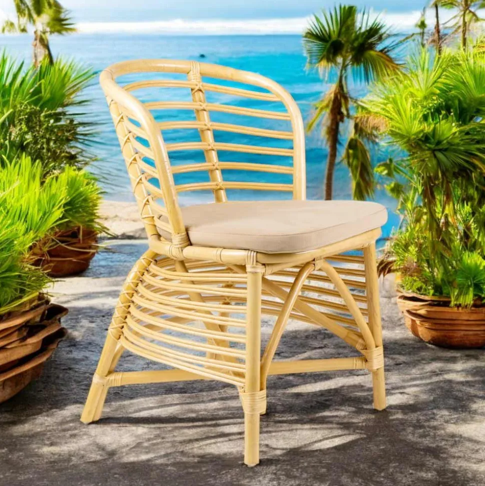 Sedia per il Giardino in Rattan Naturale con Cuscino Incluso – Torvi