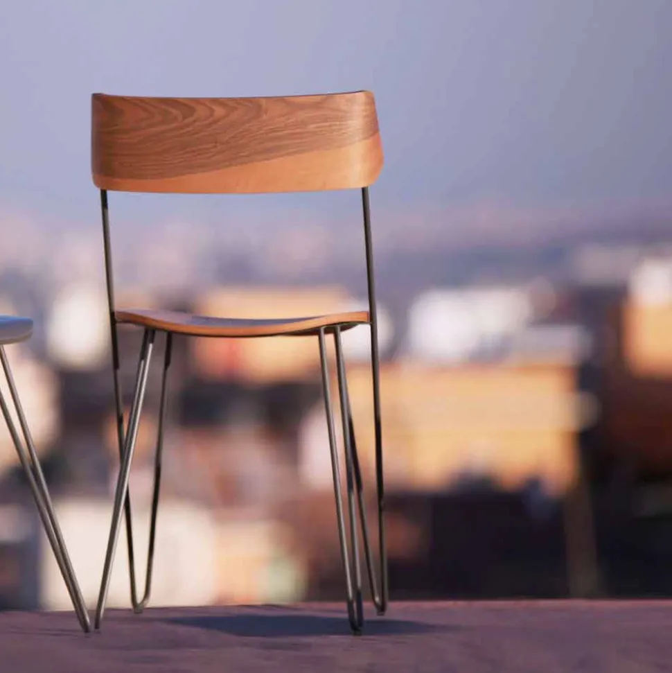 Sedia per Sala da Pranzo Artigianale in Legno e Acciaio Made in Italy - Valencia