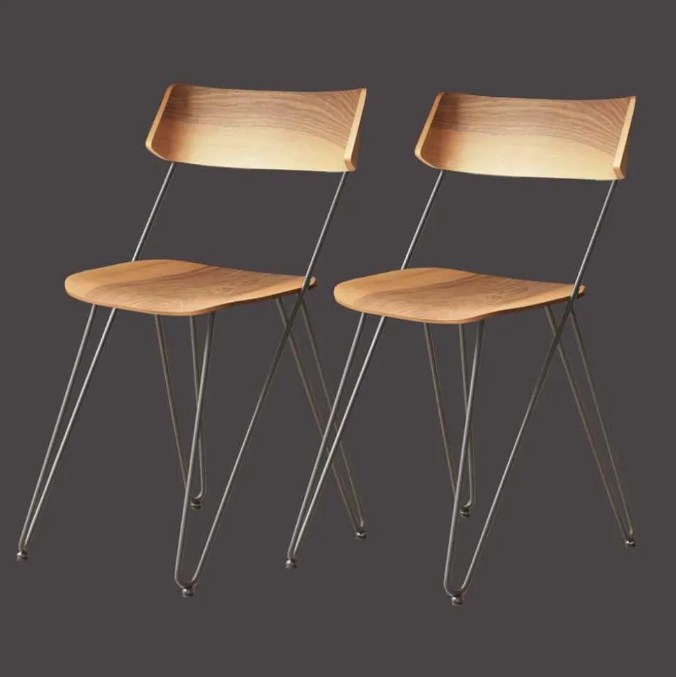 Sedia per Sala da Pranzo Artigianale in Legno e Acciaio Made in Italy - Valencia