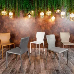 Sedia per Sala da Pranzo in Metallo Rivestita in Similcuoio, 4 Pezzi - Titty