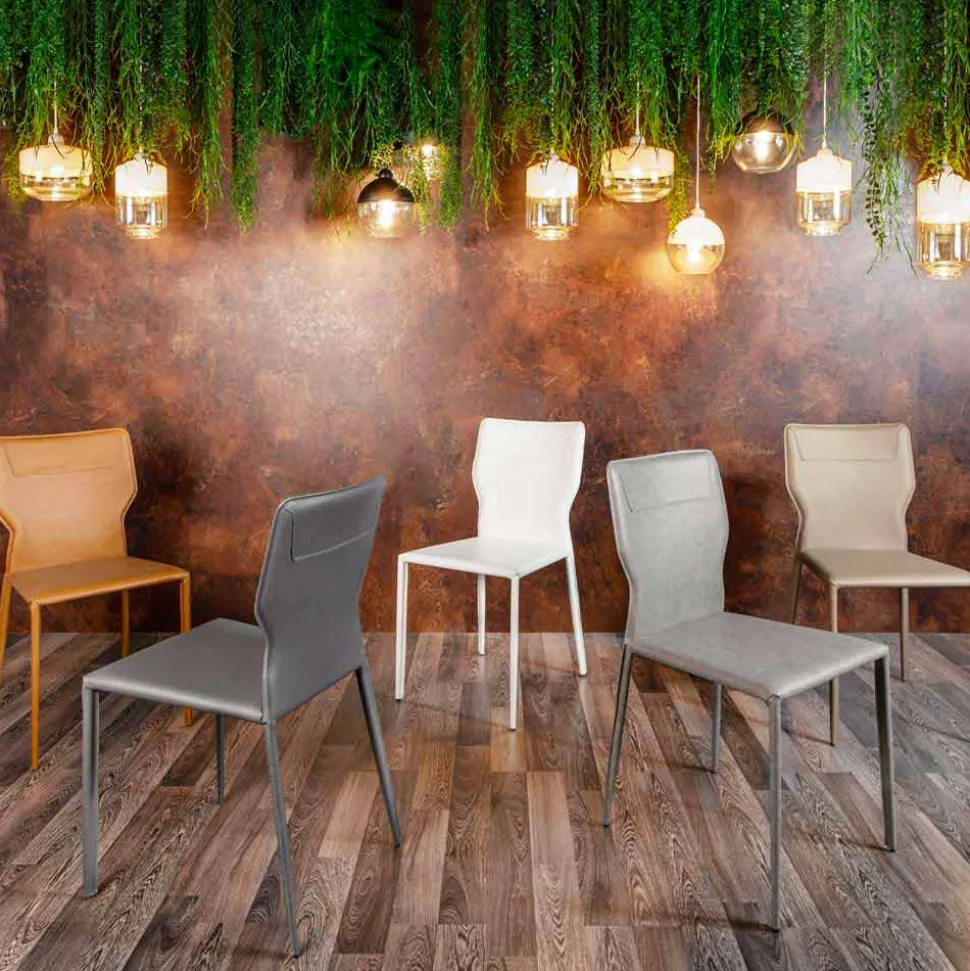 Sedia per Sala da Pranzo in Metallo Rivestita in Similcuoio, 4 Pezzi - Titty