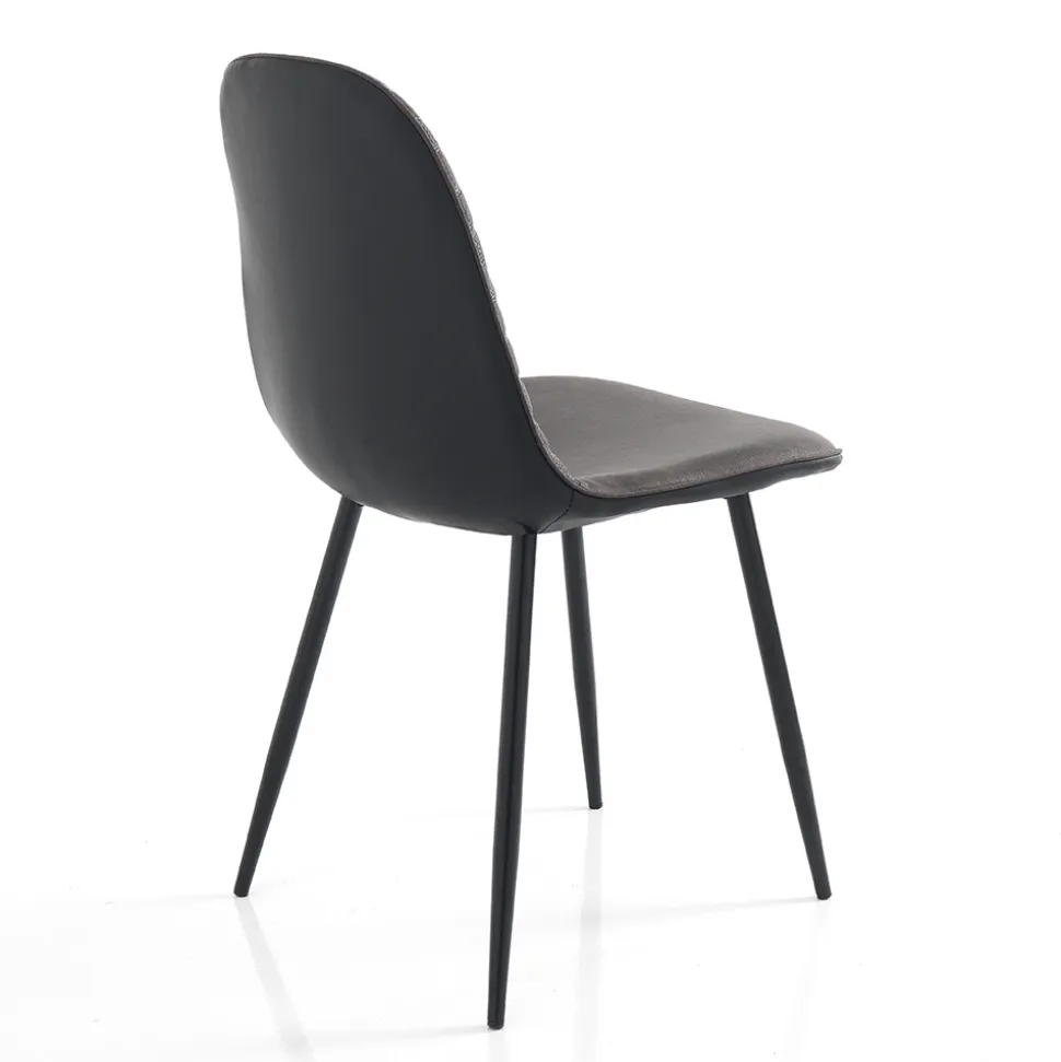 Sedia per Sala da Pranzo in Microfibra e Metallo Nero Opaco 4 Pezzi - Jake
