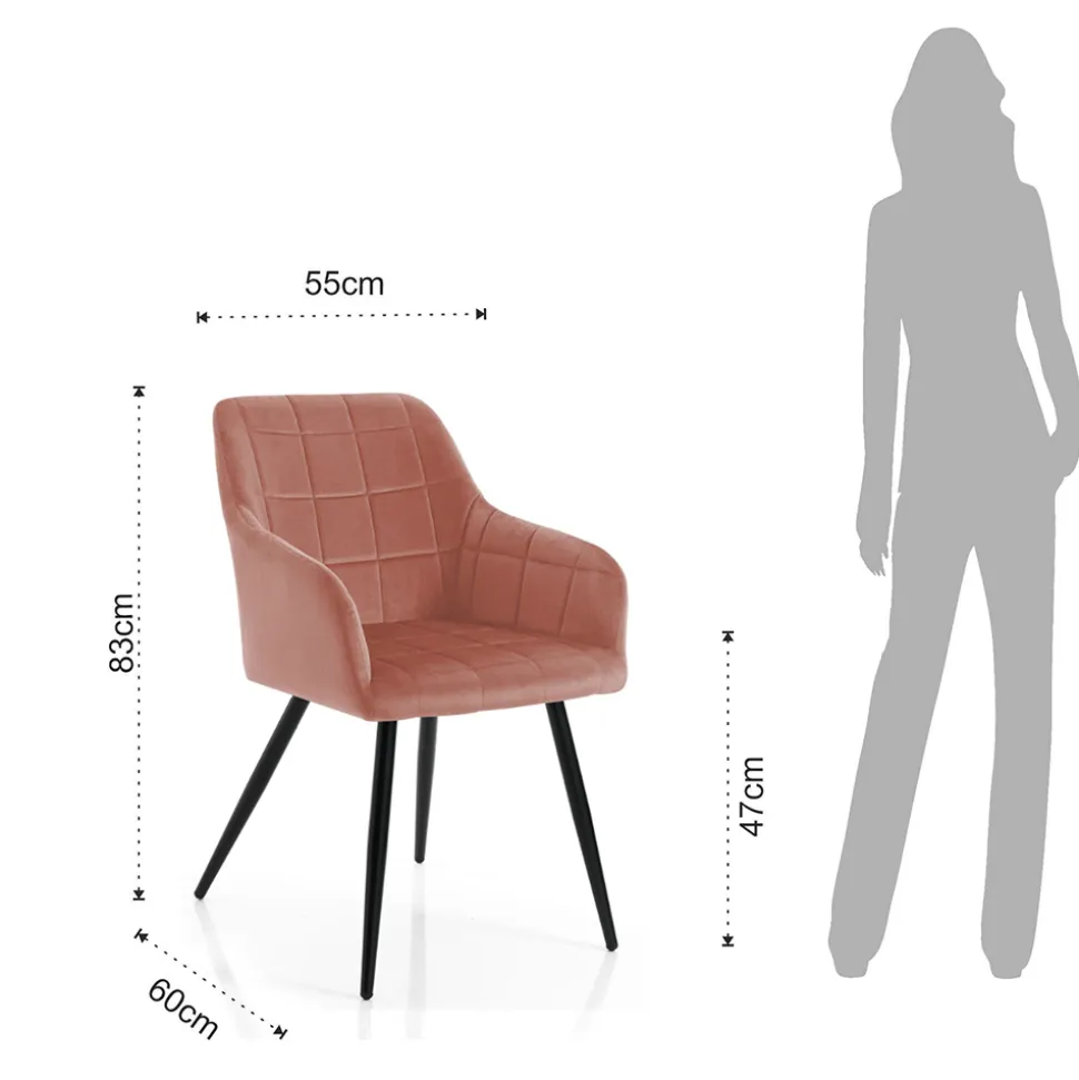 Sedia per Sala da Pranzo in Tessuto Rosa Cipria e Metallo 2 Pezzi - Gameta