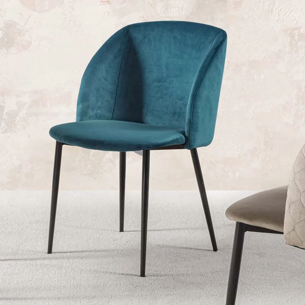 Sedia per Sala da Pranzo in Velluto con Gambe in Metallo Nero, 4 Pezzi - Hanna