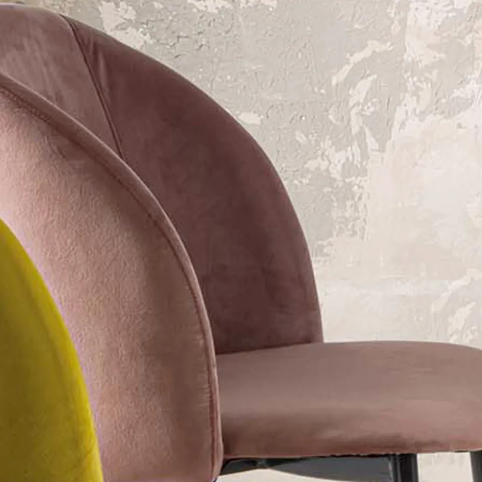 Sedia per Sala da Pranzo in Velluto con Gambe in Metallo Nero, 4 Pezzi - Hanna