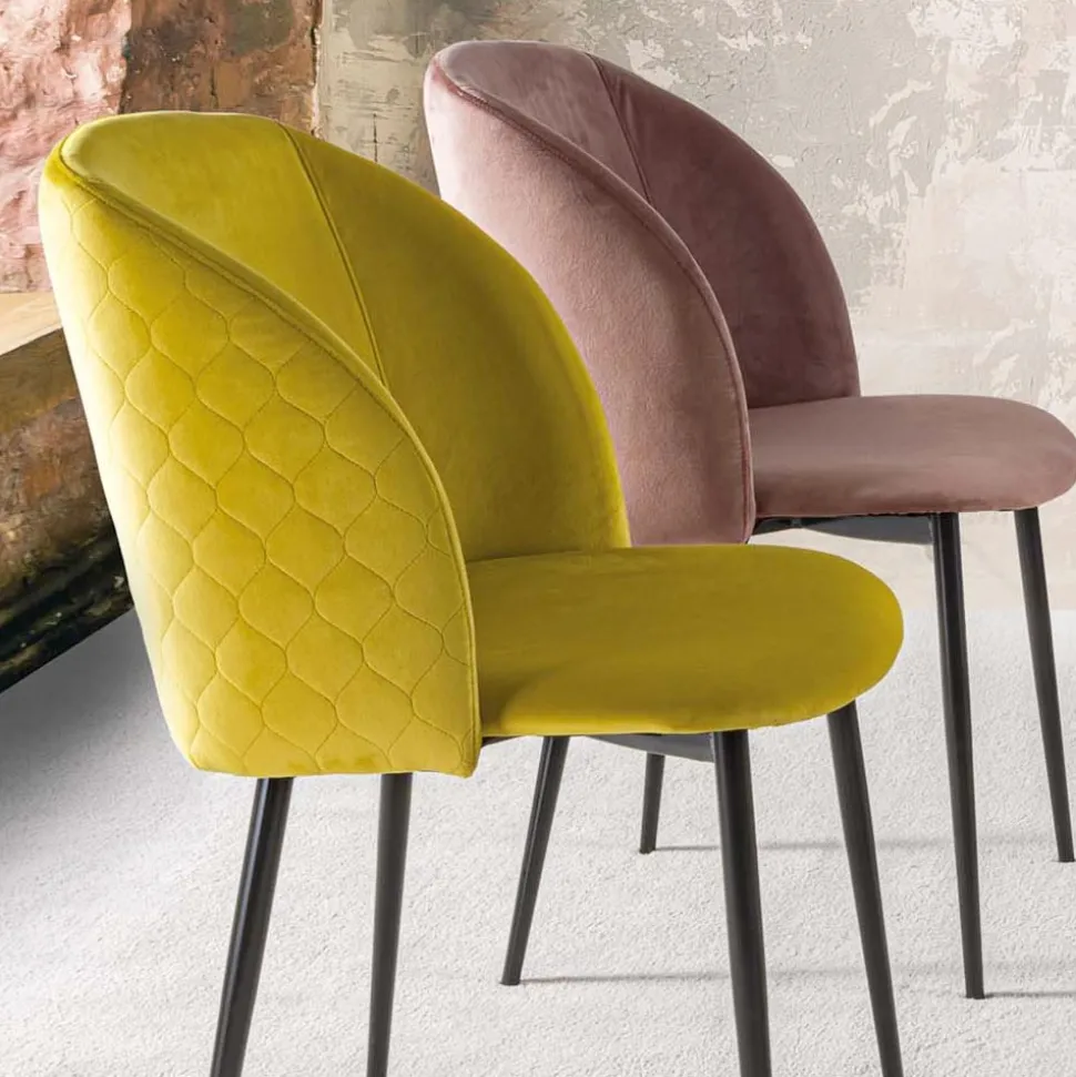 Sedia per Sala da Pranzo in Velluto con Gambe in Metallo Nero, 4 Pezzi - Hanna