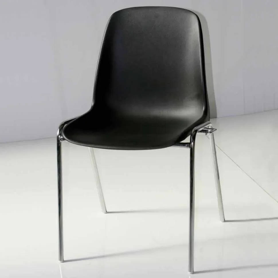 Sedia per Sala Riunioni o Sala Congressi Moderna in Metallo e ABS Nero – Zetica