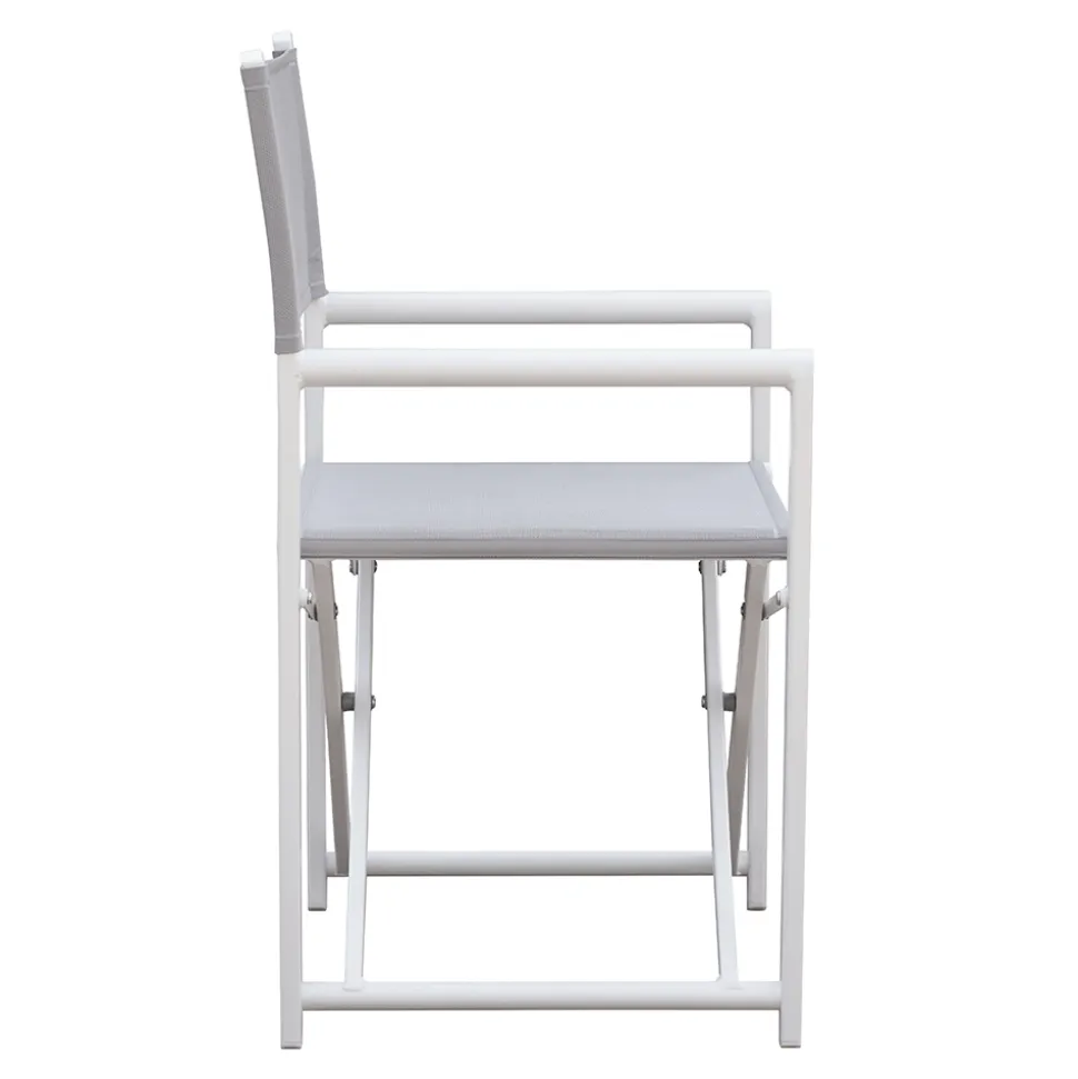 Sedia Regista da Esterno in Metallo Bianco e Textilene Grigio - Nature