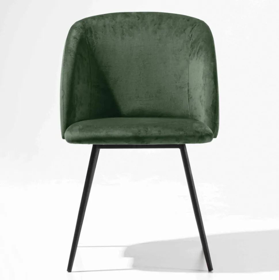 Sedia Rivestita in Velluto con Base in Metallo Verniciato Nero, 2 Pezzi - Avana