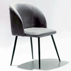 Sedia Rivestita in Velluto con Base in Metallo Verniciato Nero, 2 Pezzi - Avana