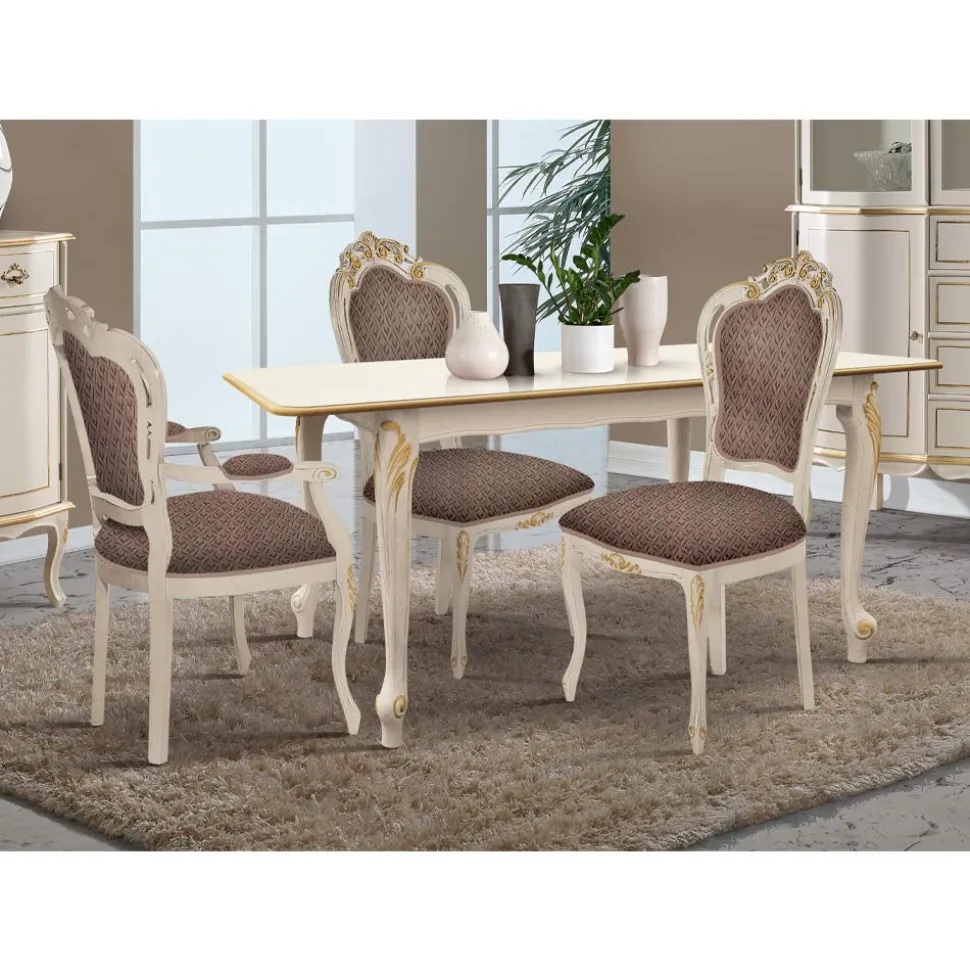 Sedia Sala da Pranzo in Legno Bianco e Tessuto Made in Italy - Majesty