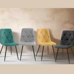 4 Sedie da Pranzo in Tessuto Easy Clean e Gambe in Metallo - Liguria