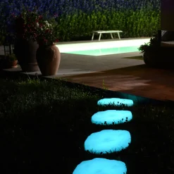 Segnapassi da Giardino a Forma di Sasso Fluo Bianco o Blu 4 Pezzi - Sasso