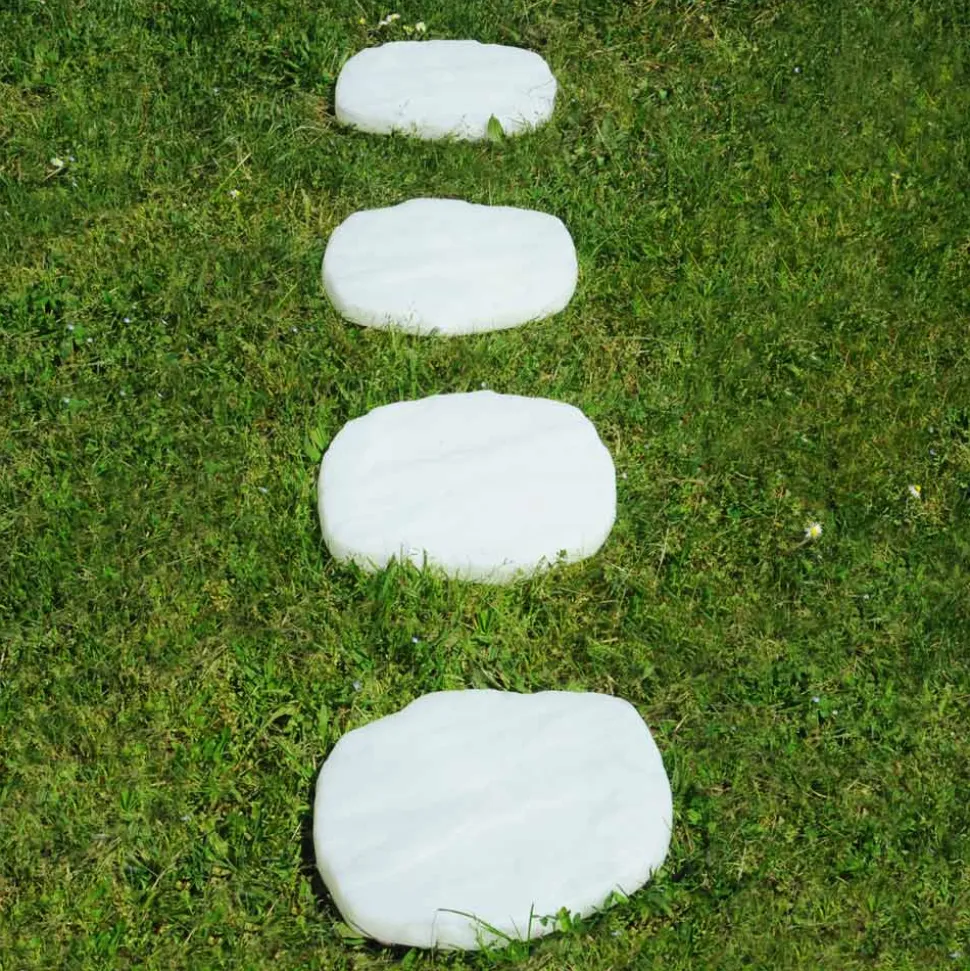 Segnapassi da Giardino a Forma di Sasso Fluo Bianco o Blu 4 Pezzi - Sasso