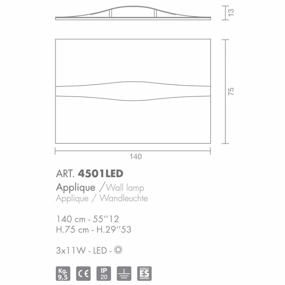 Selene Art&Light applique con pannelli texturizzati 140xH75 cm