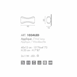 Selene Ionica lampada a muro made in Italy,40x12H20cm, acciaio e vetro