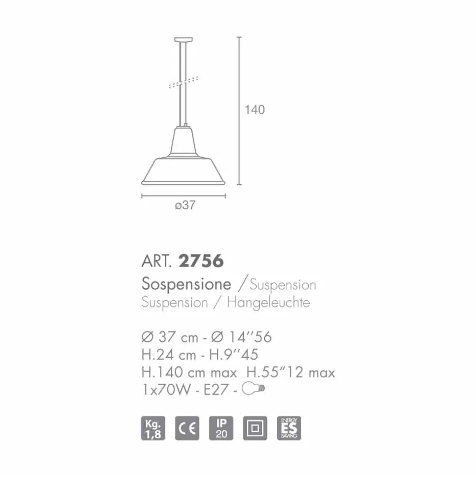 Selene Lampara lampada a sospensione in vetro soffiato Ø37 H 24/140 cm