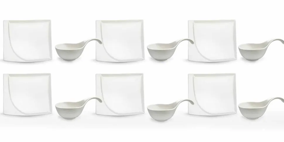 Servizio Aperitivo 12 Pezzi Piatti Design in Porcellana Bianca Moderni - Nalah