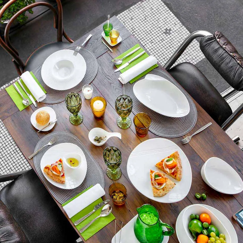 Servizio Aperitivo 12 Pezzi Piatti Design in Porcellana Bianca Moderni - Nalah