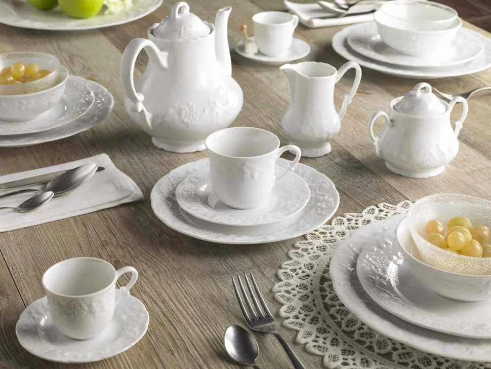 Servizio Completo da Colazione 22 Pezzi in Porcellana Bianca - Gimignano