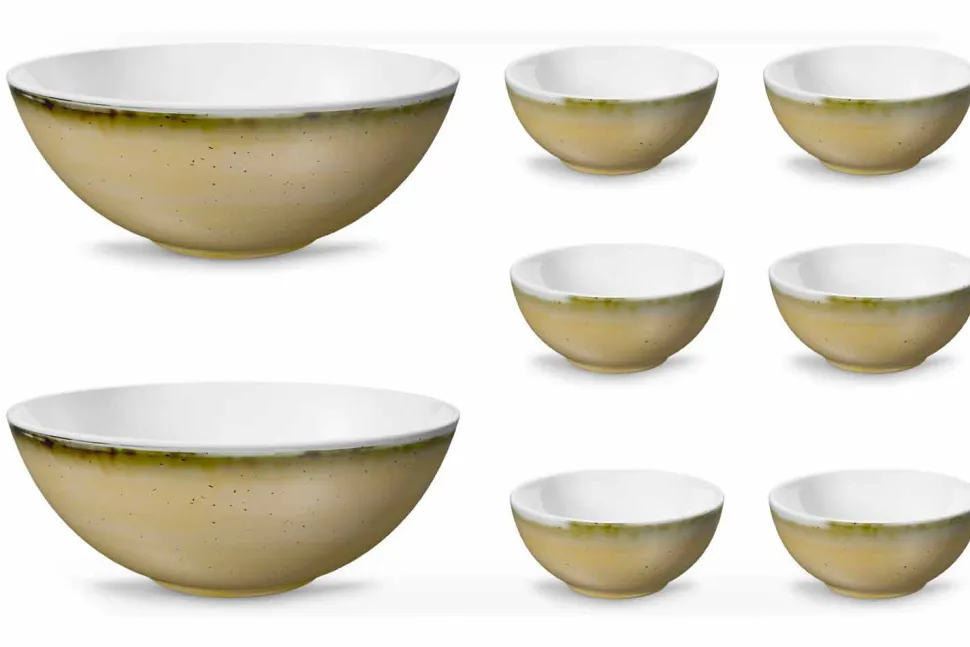 Servizio 6 Coppette per Gelato e 2 Ciotole in Porcellana Colorata - Rurolo