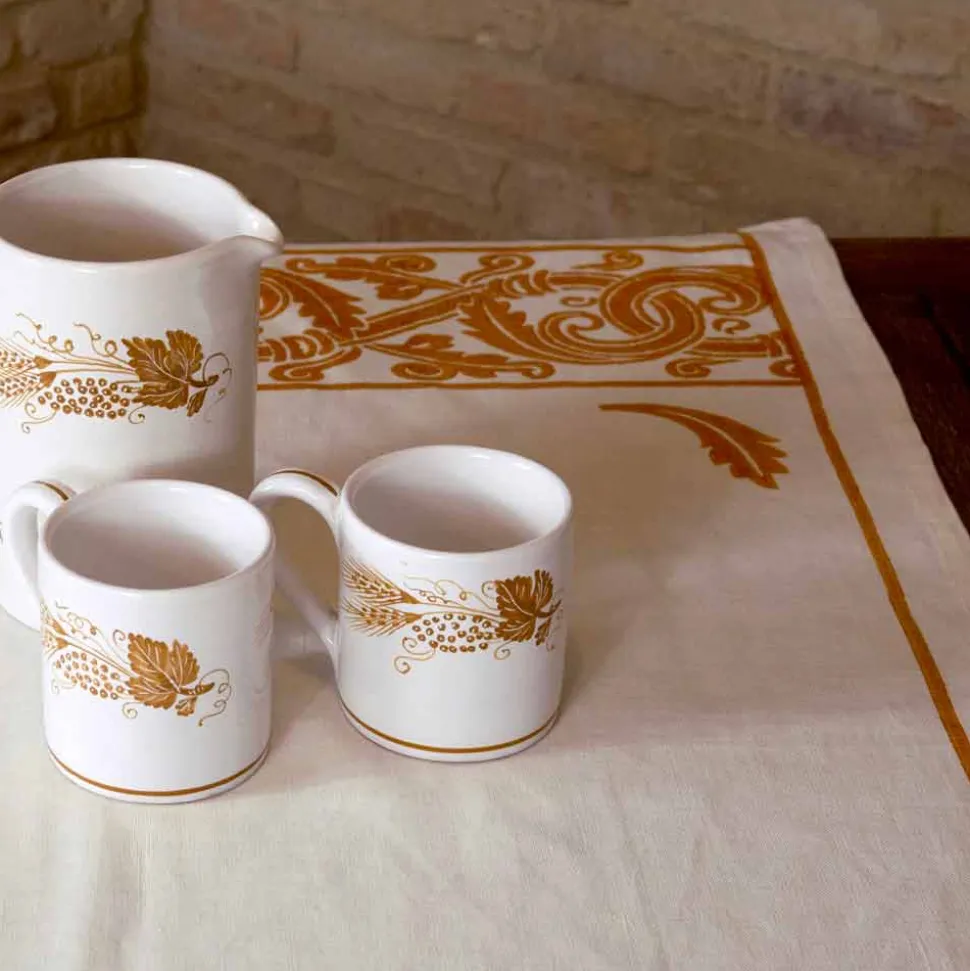 Servizio da Colazione in Lino con Stampa Artigianale a Mano Pezzo Unico d'Arte