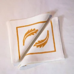 Servizio da Colazione in Lino con Stampa Artigianale a Mano Pezzo Unico d'Arte