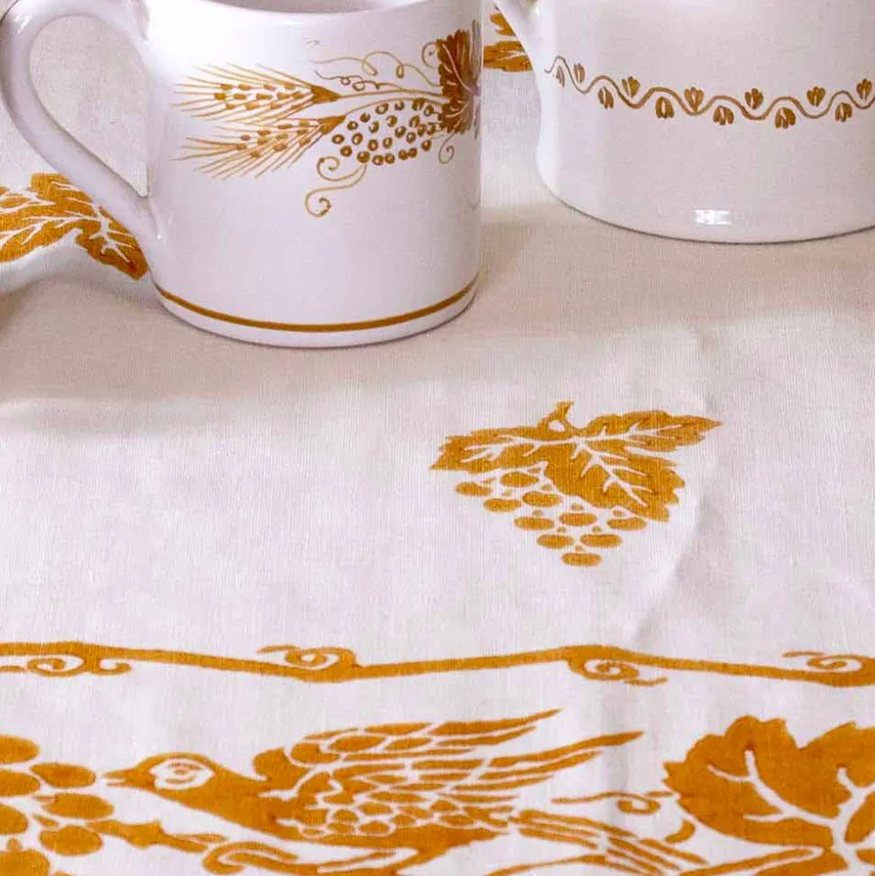 Servizio da Colazione in Lino con Stampa Artigianale a Mano Pezzo Unico d'Arte
