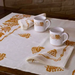 Servizio da Colazione in Lino con Stampa Artigianale a Mano Pezzo Unico d'Arte