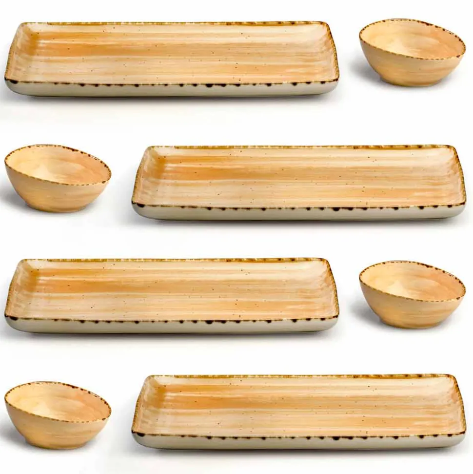 Servizio 8 Piatti Colorati Rettangolari e Ciotola Design Moderno in Gres - Simba