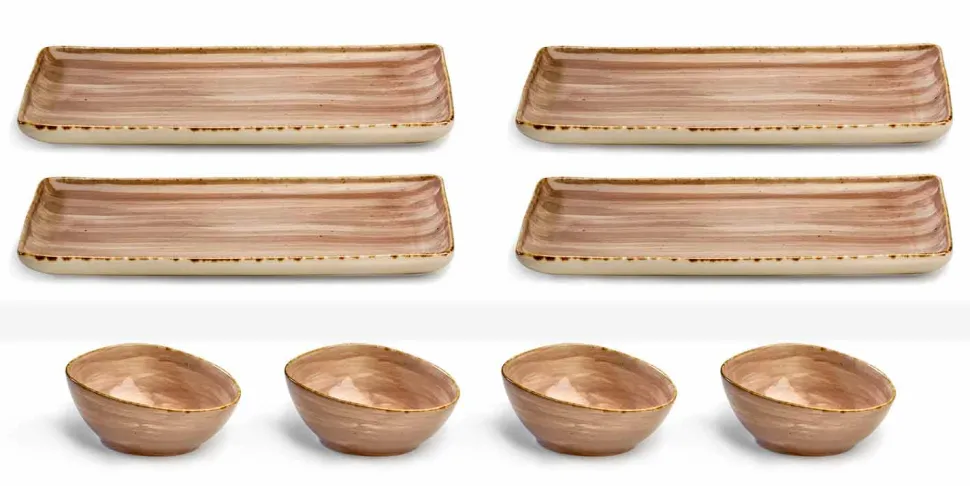 Servizio 8 Piatti Colorati Rettangolari e Ciotola Design Moderno in Gres - Simba