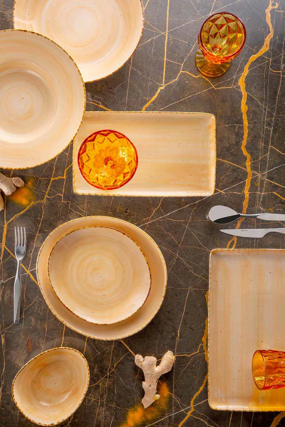 Servizio 8 Piatti Colorati Rettangolari e Ciotola Design Moderno in Gres - Simba