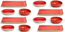 Servizio 12 Piatti Rettangolari e Tondi Colorati in Gres, Design Moderno - Simba
