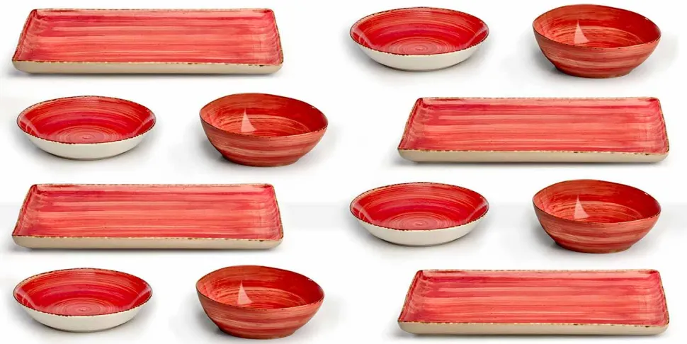 Servizio 12 Piatti Rettangolari e Tondi Colorati in Gres, Design Moderno - Simba