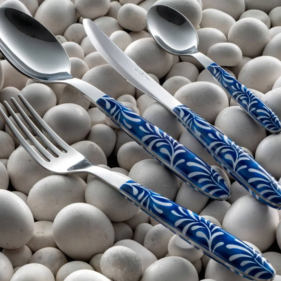 Servizio Posate Acciaio e Plastica Decoro Blu o Bianco 24 Pz - Alessandra