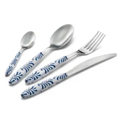 Servizio Posate Acciaio e Plastica Decoro Blu o Bianco 24 Pz - Alessandra