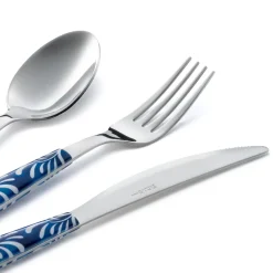 Servizio Posate Acciaio e Plastica Decoro Blu o Bianco 24 Pz - Alessandra