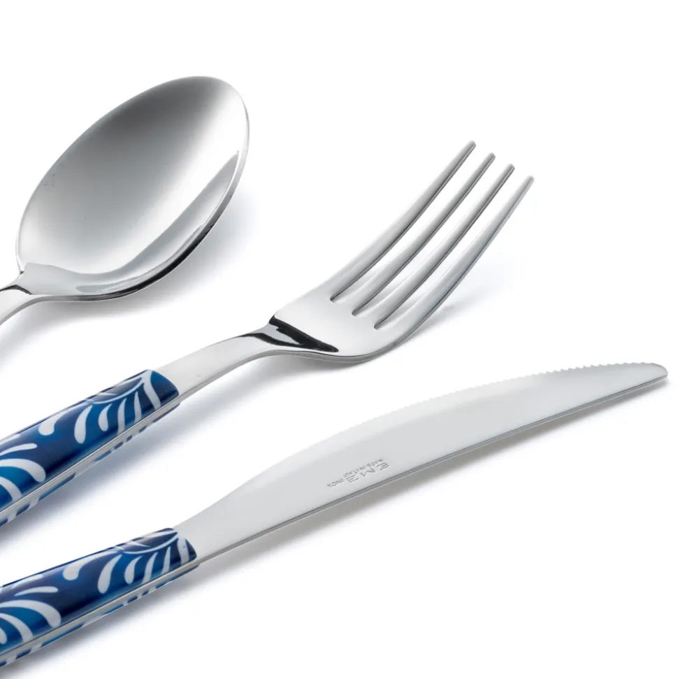 Servizio Posate Acciaio e Plastica Decoro Blu o Bianco 24 Pz - Alessandra