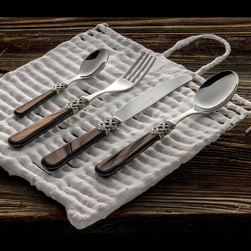 Servizio Posate Acciaio Inox e Plastica Avorio Perlato 24 Pezzi - Carlotta